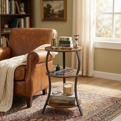 YEAKOO Small Side Table with Charging Station,3-Tier Round end Table - Image 4