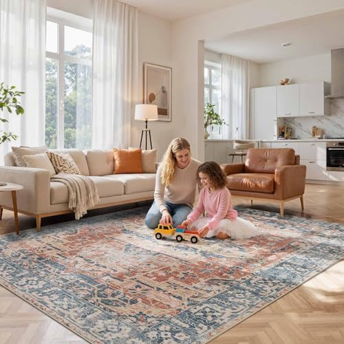 Rugxara 8x10 Area Rugs for Living Room Large Washable Rug, Coral Blue by Rugxara