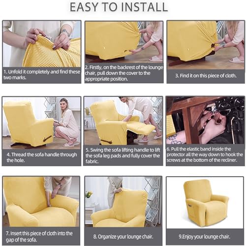 KEKUOU Recliner Chair Covers, 1-Piece Lazy Boy Recliner Covers, Champagne - Image 5