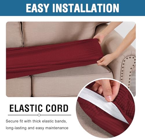 H.VERSAILTEX Super Stretch Individual Seat Cushion Covers Sofa Covers Couch Cushion Covers Slipcover Sets Thick Jacquard Textured Twill Fabric (1 Piece Loveseat Cushion Cover, Burgundy Red) - Image 5