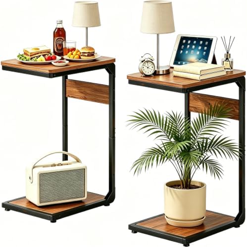 Wood Pedestal TV Trays Set of 2, Couch End Tables, Sliding Stands ET-YB-BR2 by Unknown