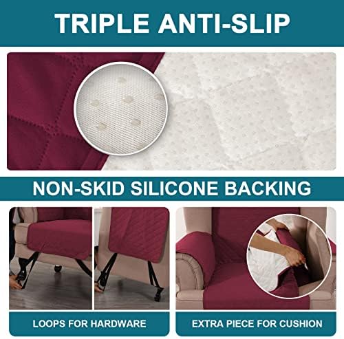 Turquoize 100% Waterproof Wing Chair Cover Wing Chair Slipcovers, Burgundy - Image 4