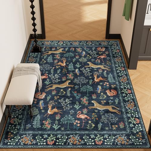DUKINO 4x6 Area Rug, Non Slip Animal Washable Living Room Rug, Navy Blue - Image 6