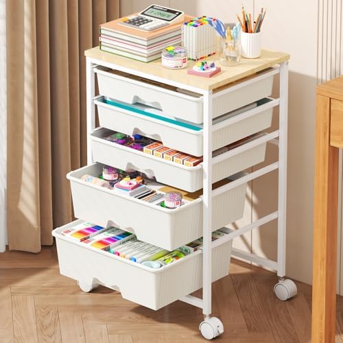 Goovilla Rolling Cart with 5 Drawers for Craft, Art, Dorm, Office, White by Goovilla