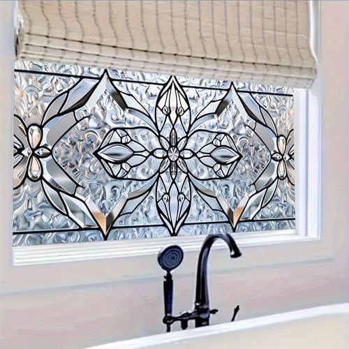 HOMETITUTE Floral Stained Glass Privacy Window Film 39.3x17.7 Inch PVC - Image 5