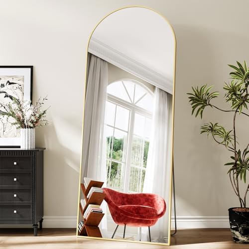 Large Full Length Mirror, 30"x71" Arched Floor Mirror Full Length with Stand, Room Decor Big Full Body Mirror with HD Tempered Glass Aluminum Frame for Bedroom Living Room,Gold - Image 2