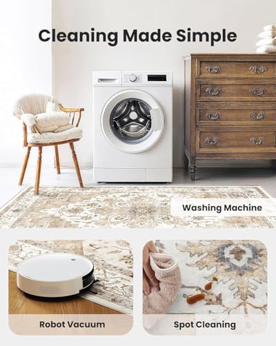 AMADA HOMEFURNISHING 2x4 Washable Area Rug, Low-Profile Entryway Rug with Non-Slip Backing & Durable Edge Binding, Vintage Rug Pattern, Small Rugs for Entryway, Kitchen & Living Room - Image 4