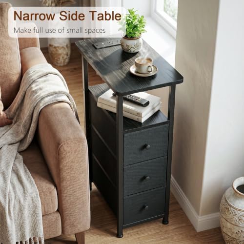 LOAKEKEL Narrow End Table with Charging Station, Small Nightstand - Image 4