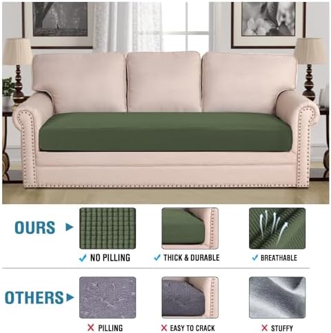 H.VERSAILTEX Super Stretch Individual Seat Cushion Covers Sofa Covers Couch Cushion Covers Slipcover Sets Thick Jacquard Textured Twill Fabric (1 Piece Sofa Cushion Cover, Bronze Green) - Image 2