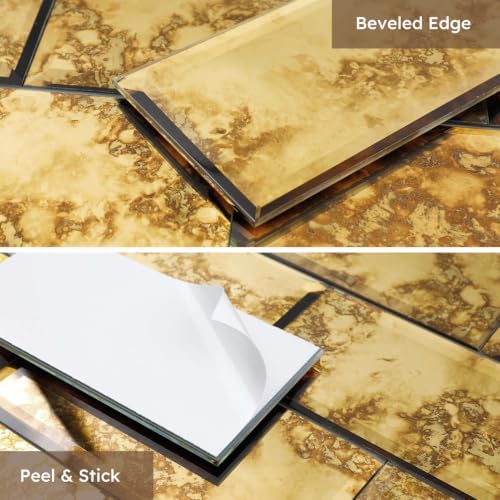 Diflart Peel and Stick Mirror Subway Tiles, Gold Antique, 3x6 Inch, 5 Sq.ft - Image 4