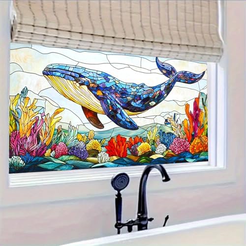 HOMETITUTE Whale Ocean Sea Life Privacy Window Film 39.3x17.7 Inch PVC - Image 5