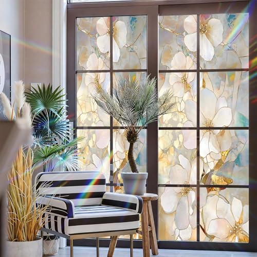 Stained Glass Window Privacy Film Static Cling - Rainbow Glass Decorative Sun Blocking Window Covering, Non-Adhesive Removable Stickers for Home & Office, 17.5" x 39.3" - Image 3