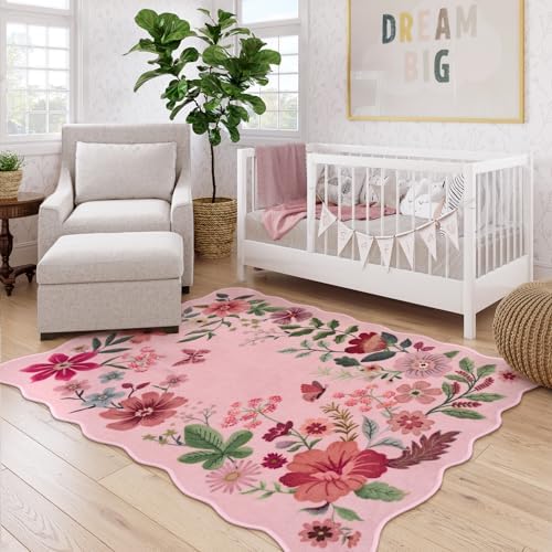 Lahome Floral Washable Rugs, 4X6 Pink Rugs for Bedroom Girls Living Room - Image 3