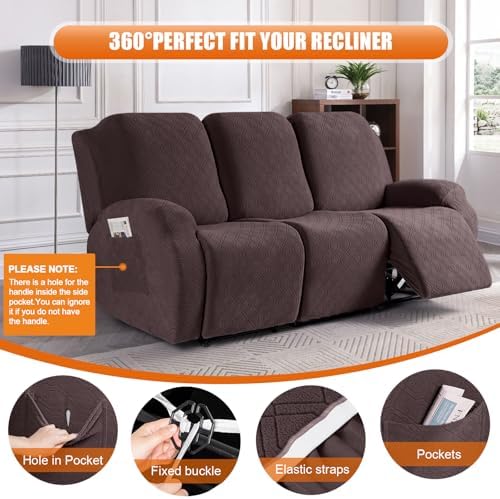 VANSOFY Stretch Recliner Couch Cover, Slipcover, Dark Coffee, 3 Seater - Image 5