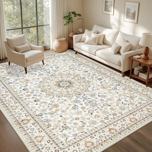 4x6 Area Rugs Living Room: Washable Vintage Rug for Bedroom Beige - Image 2