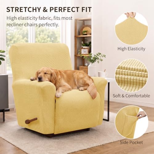 KEKUOU Recliner Chair Covers, 1-Piece Lazy Boy Recliner Covers, Champagne - Image 2