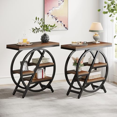 Tribesigns End Table for Living Room, 3-Tier Narrow Side Table with Storage, Wood Sofa Side Table with Geometric Metal Frame, Industrial Nightstand and Bedside Table for Bedroom - Image 5