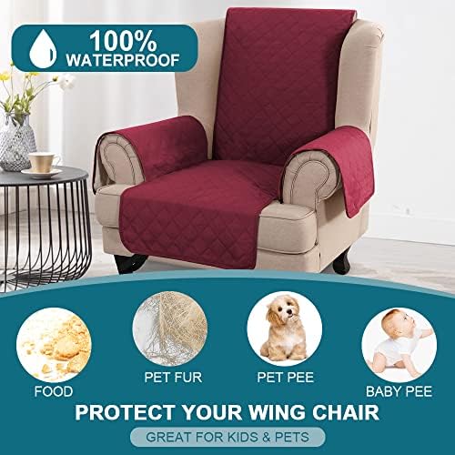 Turquoize 100% Waterproof Wing Chair Cover Wing Chair Slipcovers, Burgundy - Image 2