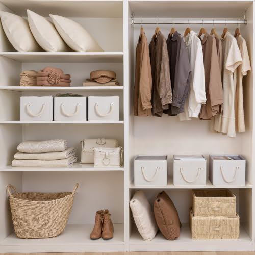 StorageWorks Fabric Storage Bins with Rope Handles, Beige, Small, 3-Pack - Image 2