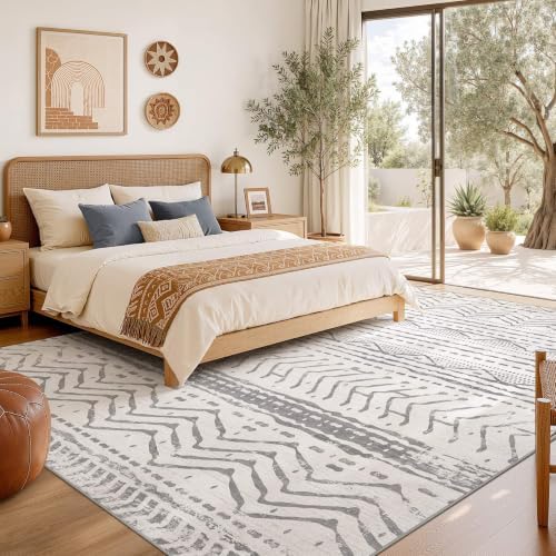 Nakagishi 5x8 Area Rug Living Room: Washable Boho Large Neutral Soft Rugs Farmhouse Stain Resistant Modern Indoor Non-Slip Carpet for Bedroom Nursery Kids Playroom Office Dining Room Dorm- Gray White - Image 6