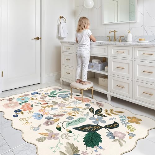 4x6 Living Room Area Rugs: Washable Boho Kitchen Rugs Non Slip Low-Pile Small Bedside Carpet for Bedroom Nursery Water-Resistant Beside Rug Non-Shedding Floor Mat for Kids Pets Family(4x6，Cream) - Image 4