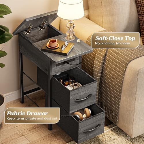 Huuger Narrow End Table with Charging Station, Side Table with 2 Drawers - Image 7