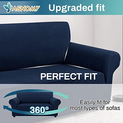 Asnomy Stretch Couch Covers Washable, loveseat Cover Slipcovers, Navy Blue - Image 5