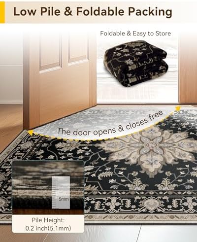 RELEANY Washable Area Rug, Runner 2'6"x5', Black/Neutral - Image 6