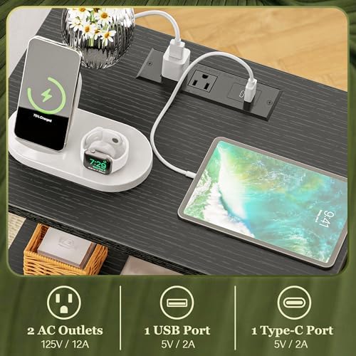 SUPERJARE Nightstand with Charging Station, Bed Side Table with Adjustable Fabric Drawer, Night Stand for Bedroom, 3-Tier Storage End Table, for Living Room, Black - Image 4