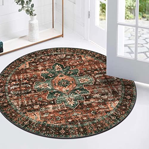 Moynesa Ultra-Thin Washable Round Rug - 3Ft Brown Entryway Rug Low Pile Bathroom Circle Mat, Non Slip Non Shedding Indoor Kitchen Floor Accent Carpet for Bedroom Living Room Foyer Doorway - Image 6