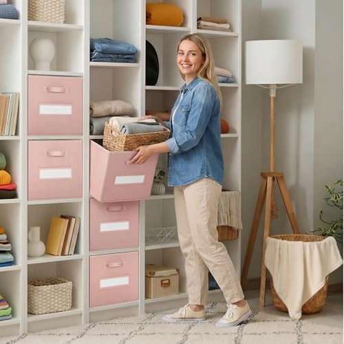 Storage Bins,11 Inch Cube Storage Bin with Labels,6pcs,Pink - Image 7