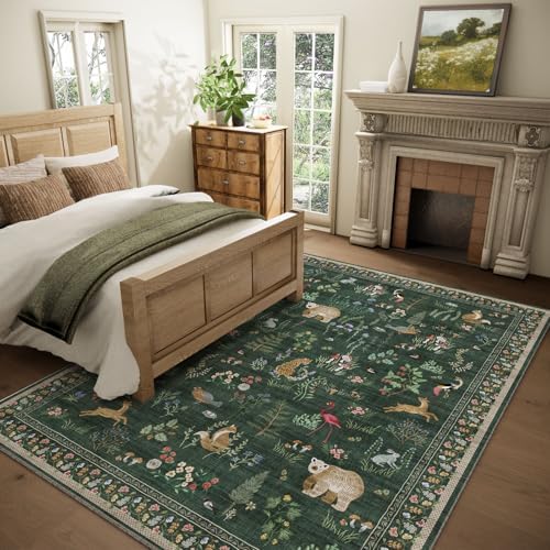Machine Washable Rugs for Living Room: 5x7 Area Rugs for Bedroom Vintage Rugs Stain Resistant Non Slip Low Pile Soft Carpet Rug for Kitchen Dining Room Farmhouse Nursery Kids Room - Image 2