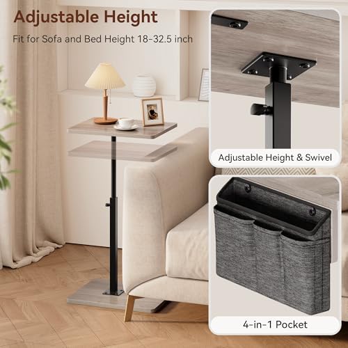 Vagusicc Sofa Armrest Tray Table for Couch, 360° Swivel Height Adjustable TV Tray Table for Small Spaces, Snack Side Table for Couch, Bed, Chair, C Shaped End Side Table for Eating, Reading, Laptop - Image 5