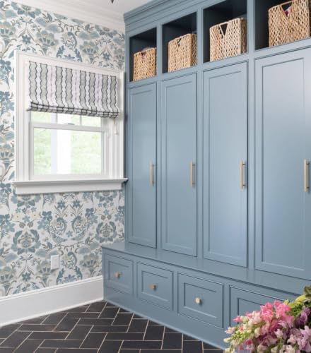 Vintage Peel and Stick Wallpaper, Light Blue Beige Traditional Damask Floral Removable Wallpaper for Bedroom Closet Accent Wall, Farmhouse Cottage Home Decor (Soft Blue, 17.3"x78.74") - Image 4