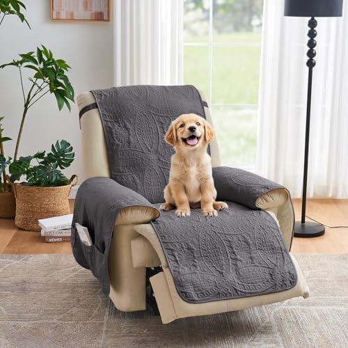 Quilted Recliner Chair Covers,Water-Repellent Recliner Slipcovers, Lazy Boy Recliner Cover Snug Fit, Pet Friendly Recliner Cover for Dogs Cats, Washable Couch Protector (Recliner 22", Gray) by Pamhaven