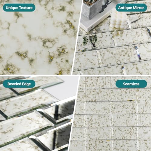 Peel and Stick Beveled Antique Mirror Tiles, 3x6 Inch Subway Mirrror Backsplash 40 Pcs - Image 5