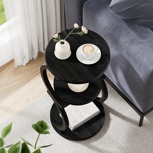 JUSTOGO Small Side Table, 3-Tier Round End Table for Small Spaces, Black - Image 6