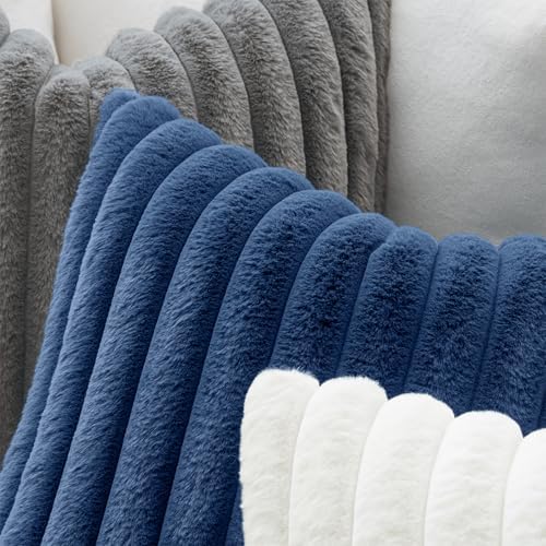 MIULEE Faux Fur Lumbar Throw Pillow Covers 12x20 Set of 2 Navy Blue - Image 5
