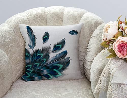 TSSOHU Peacock Feather Watercolor Throw Pillow Case Cushion Cover Couch Sofa Decorative Square 18x18 inches - Image 3