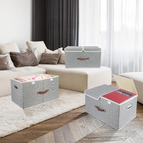 TYEERS Extra Large Collapsible Storage Bins with Lids and Compartments, Organizing Bins for Closet Storage, Clothes Storage, Cube Organizer for Home Office Storage - 2 Pack - Gray - Image 7