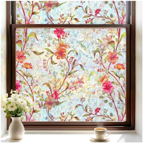 rabbitgoo Stained Glass Window Privacy Film, Cosmos Floral, 35.4" x 78.5" by rabbitgoo