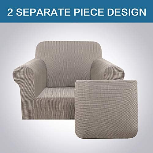 H.VERSAILTEX Stretch Chair Slipcovers 2 Pieces Armchair Cover Furniture Protector Chair Covers for Living Room Fit Chair Width Up to 47 Inches, Jacquard Spandex High Spandex Fabric(Chair, Taupe) - Image 3