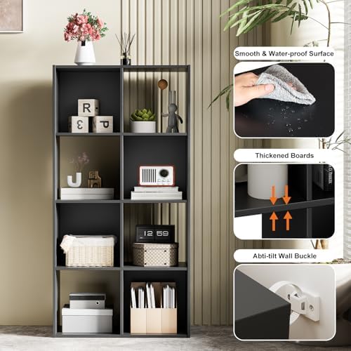 Sweetscripe Modern Cube Bookcase, Open Storage Shelf for Home Office, Black - Image 3