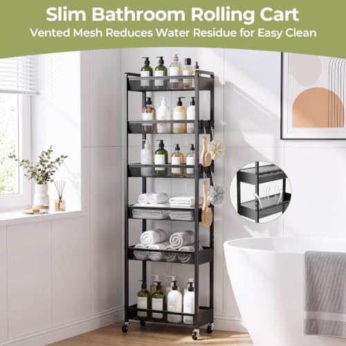 Delamu 6 Tier Slim Storage Rolling Cart, Utility Metal Narrow Cart 7.1" W - Image 7
