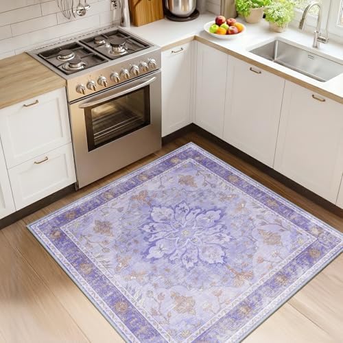 RELEANY Washable Area Rug, Square 4'x4', Purple by RELEANY