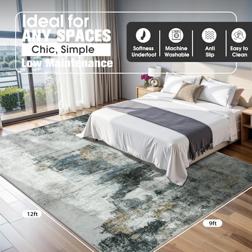 9x12 Area Rugs for Living Room Washable Bedroom Dining Room Black Gold - Image 2