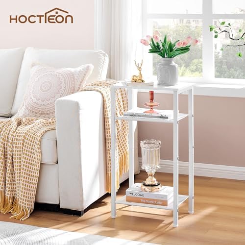Hoctieon 3 Tier End Table, Telephone Table, Narrow Side Table with Storage, Nightstand for Small Spaces, Metal Frame, for Living Room, Bedroom, Sofa Couch, Hall, Easy Assembly, White - Image 2