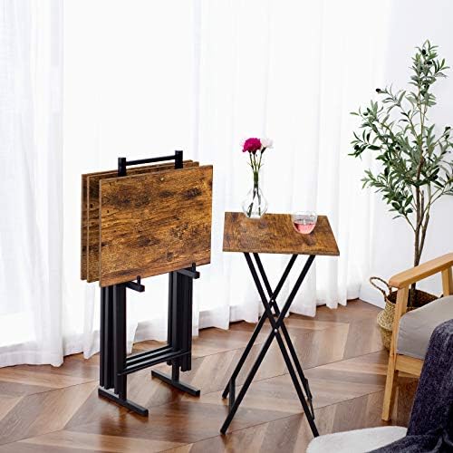 HOOBRO Folding TV Tray Tables, Set of 4 TV Trays with Storage Rack, Industrial Side Table for Eating at Couch, Foldable Snack Table for Small Space, Easy Assembly, Rustic Brown and Black BF50BZ01 - Image 4
