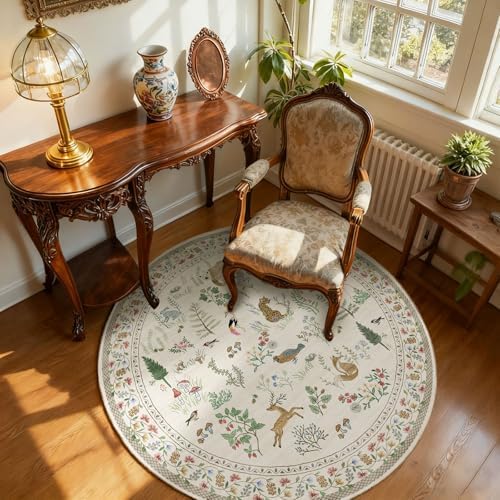 Washable Round Rugs for Bedroom 4ft: Living Room Rug Stain Resistant Non Slip Low Pile Ultra Soft Faux Wool Small Circle Rugs for Entryway Kitchen Nursery Bathroom Entrance Dorm Home Office Indoor - Image 2