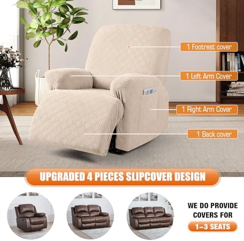 VANSOFY Oversized Stretch Recliner Chair Cover, Cream, 1 Seater - Image 6